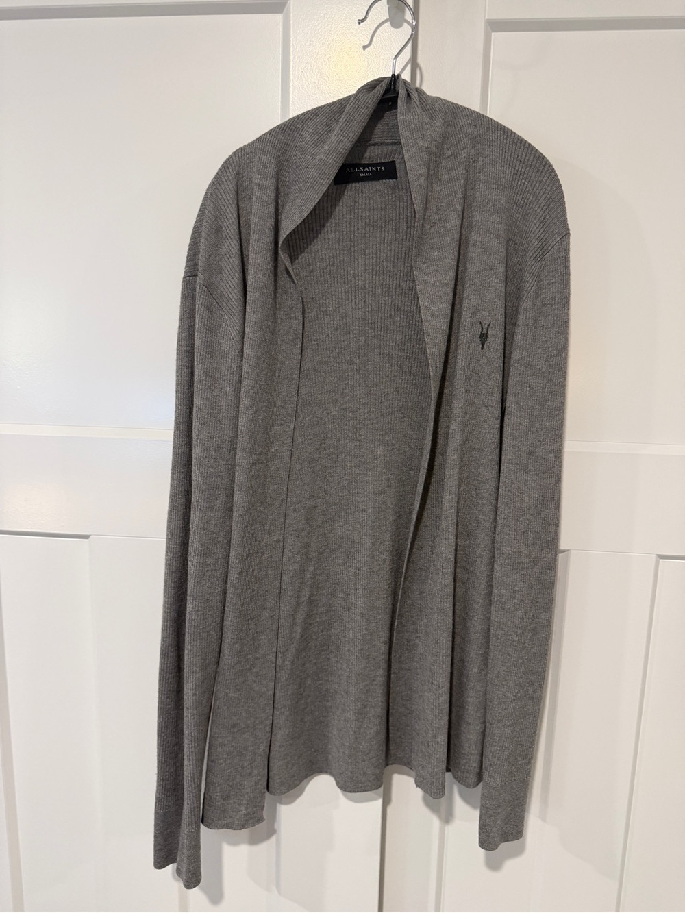 All Saints Men's Grey Shawl Collar Cardigan